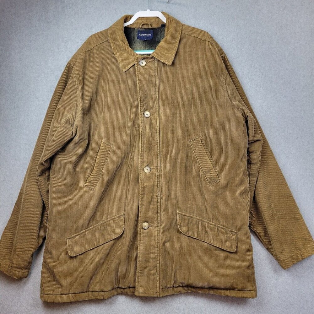 Vintage Corduroy Jacket Mens Size 2XL Tall Harbor Bay Tan Plaid Blanket Liner